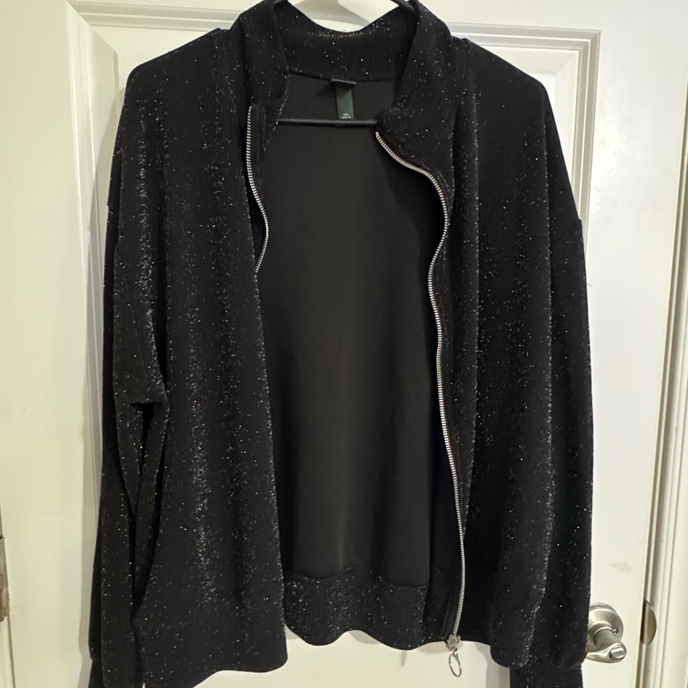 Wild Fable Black Sparkle Bomber Jacket